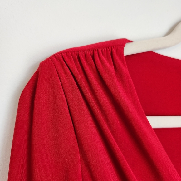Lauren Ralph Lauren Size 8 Red Faux Wrap Long Sleeve Dress Knee Length Stretchy - Picture 7 of 12